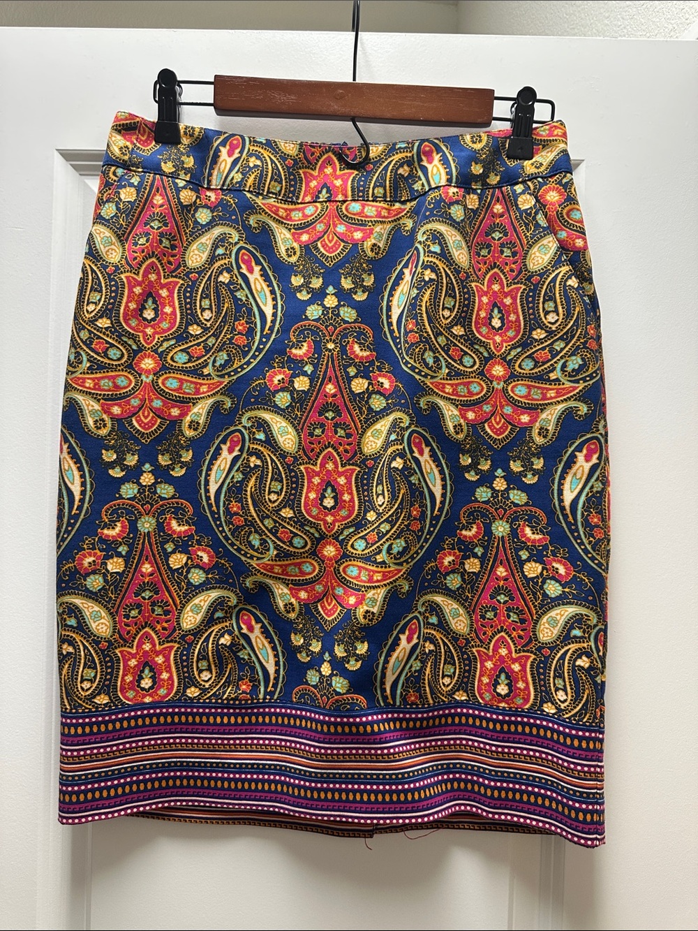 Merona Navy Paisley-Pattern Pencil Skirt with Multicolor Accents